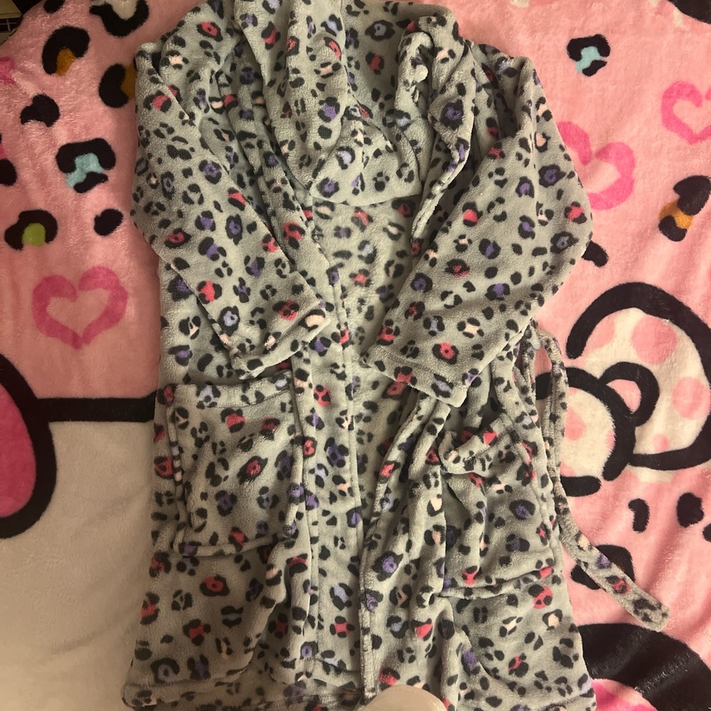 Leopard print pink, purple & gray robe